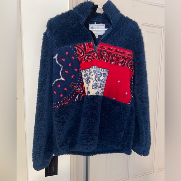 Outback trading company Tops - Cozy Fleece Jacket - Navy and Red